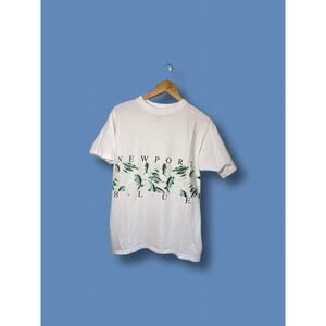 VINTAGE Newport BLUE MENS T-Shirt SZ LARGE AOP FISH Single Stitch 90's